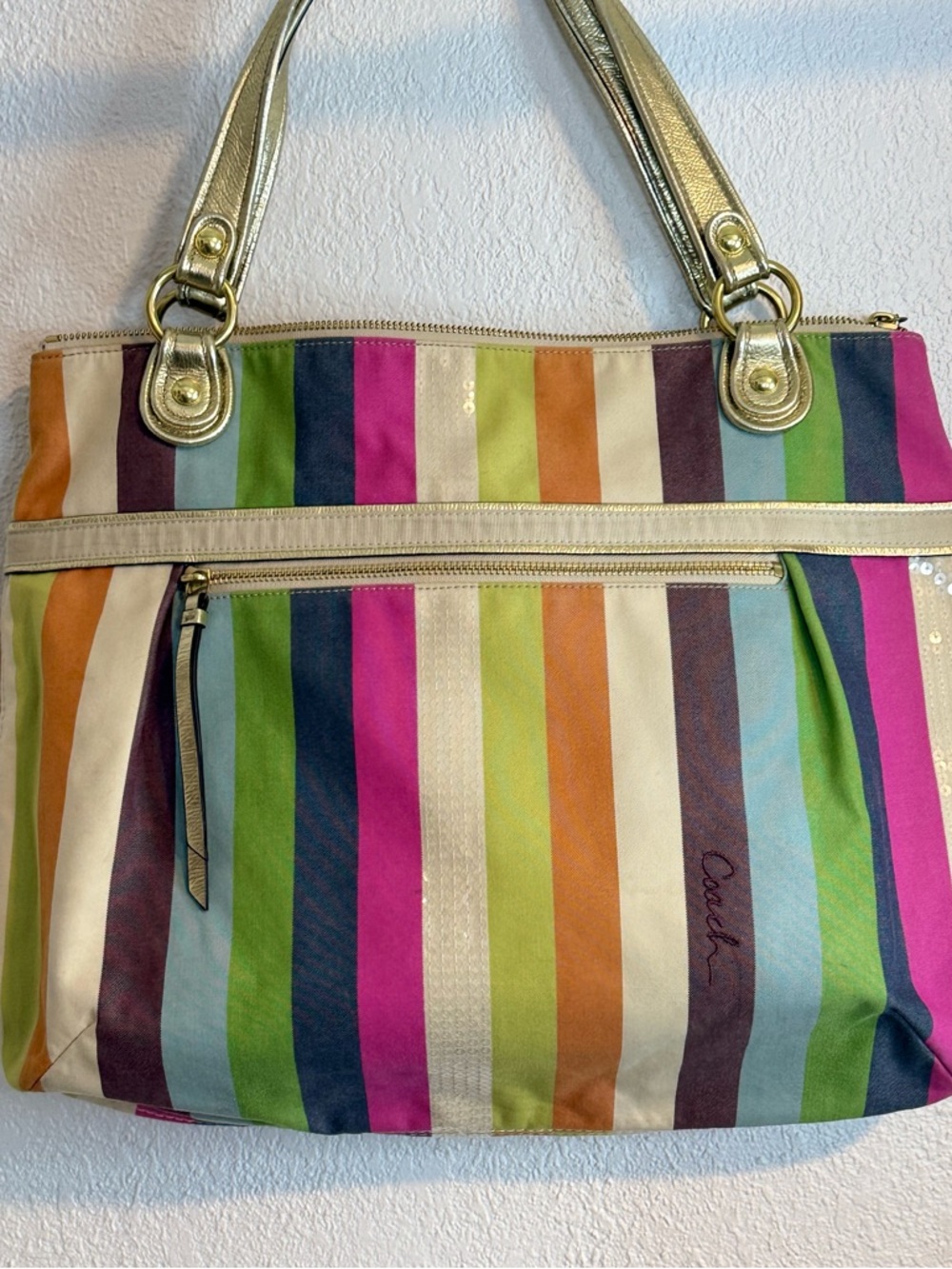 Coach Legacy Stripe Sequin Glam Bag